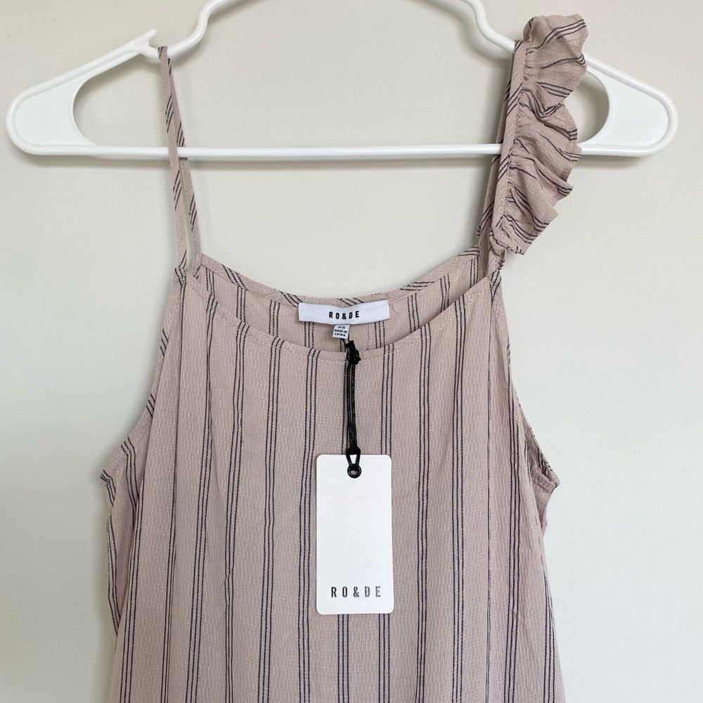 NWT Anthropologie Ro & De Tank Top Pale Pink Striped Ruffle Strap Blouse Size XS - Picture 4 of 12